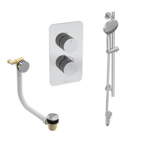 Saneux COS 2 way shower kit - w/ 3 Function Handset and Slider Rail and Bath filler - Fluted - Chrome