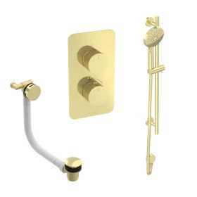 Saneux COS 2 way shower kit - w/ 3 Function Handset and Slider Rail and Bath filler - Fluted - Brushed Brass