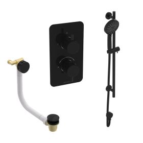 Saneux COS 2 way shower kit - w/ 3 Function Handset and Slider Rail and Bath filler - Knurled - Satin Black