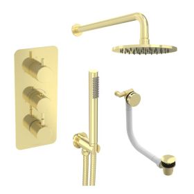 Saneux COS 3 way shower kit - w/ Slim handset and Bath filler and Shower head - Brushed Brass