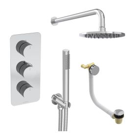 Saneux COS 3 way shower kit - w/ Slim handset and Bath filler and Shower head - Fluted - Chrome