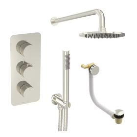 Saneux COS 3 way shower kit - w/ Slim handset and Bath filler and Shower head - Fluted - Brushed Nickel