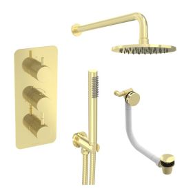 Saneux COS 3 way shower kit - w/ Slim handset and Bath filler and Shower head - Knurled - Brushed Brass