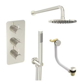 Saneux COS 3 way shower kit - w/ Slim handset and Bath filler and Shower head - Knurled - Brushed Nickel