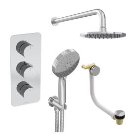 Saneux COS 3 way shower kit - w/ 3 Function Handset and Bath filler and Shower Head - Fluted - Chrome