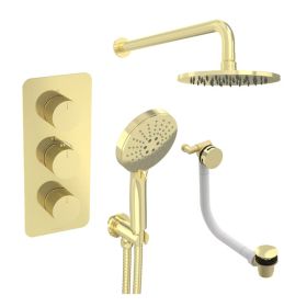 Saneux COS 3 way shower kit - w/ 3 Function Handset and Bath filler and Shower Head - Fluted - Brushed Brass