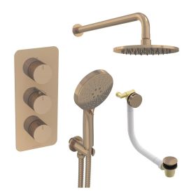 Saneux COS 3 way shower kit - w/ 3 Function Handset and Bath filler and Shower Head - Fluted - Brushed Bronze