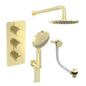 Saneux COS 3 way shower kit - w/ 3 Function Handset and Bath filler and Shower Head - Knurled - Brushed Brass