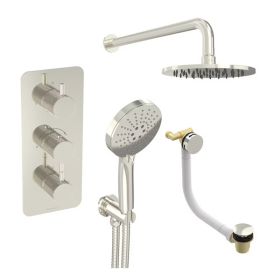 Saneux COS 3 way shower kit - w/ 3 Function Handset and Bath filler and Shower Head - Knurled - Brushed Nickel-COSP308.KBN