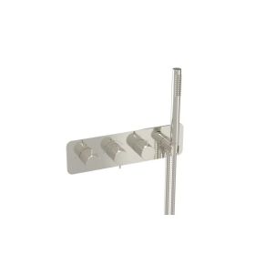 Saneux EDEN 3 way thermostatic shower valve kit in landscape with handspray - Brushed Nickel