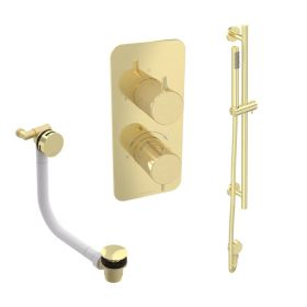 Saneux EDEN 2 way shower kit - w/ Slim Handset and Slider Rail and Bath filler - Brushed Brass