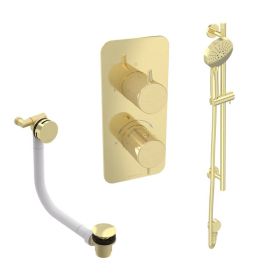 Saneux EDEN 2 way shower kit - w/ 3 Function Handset and Slider Rail and Bath filler - Brushed Brass