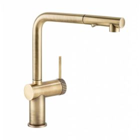 Abode Fraction Single Lever Kitchen mixer Tap with Pull Out Spray Antique Brass