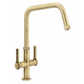 Abode Hex Monobloc Twin Lever Kitchen mixer Tap Antique Brass