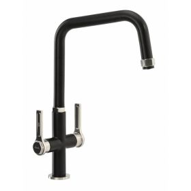 Abode Hex Monobloc Twin Lever Kitchen mixer Tap Brushed Nickel / Black