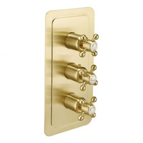 Just Taps Grosvenor Cross Thermostatic 3 Outlet Shower Valve Brushed Brass