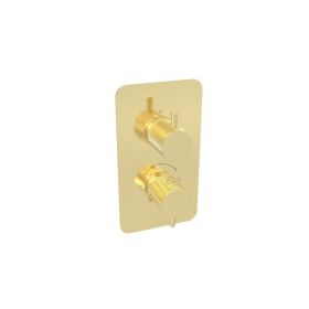 Saneux COS 2 way thermostatic shower valve kit with knurled handles - Brushed Brass