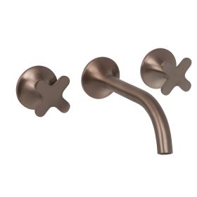 Just Taps KONO 3 hole wall mounted basin mixer (both handles included) Brushed Bronze
