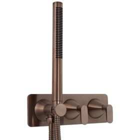 Just Taps KONO Thermostatic concealed 2 outlet shower valve with attached handset (both handles included) Brushed Bronze