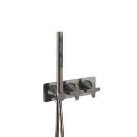 Just Taps KONO Thermostatic concealed 2 outlet shower valve with attached handset (both handles included) Brushed Black