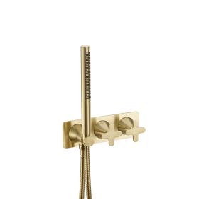 Just Taps KONO Thermostatic concealed 2 outlet shower valve with attached handset (both handles included) Brushed Brass