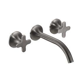 Just Taps KONO 3 hole wall mounted basin mixer (both handles included) Brushed Black