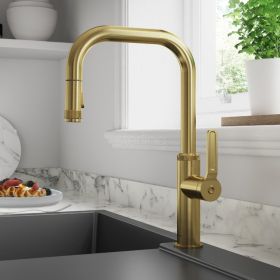 Clearwater Pioneer U Spout Kitchen mixer Tap with Pull-out spray Brushed Brass