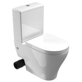 Saneux PRAGUE close coupled left hand soil exit WC pan - rimless - Gloss White