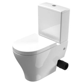 Saneux PRAGUE close coupled right hand soil exit WC pan - rimless - Gloss White