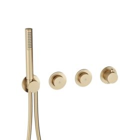 Crosswater MPRO Push 2 Outlet 3 Handle Trimset and Handset-Brushed Brass