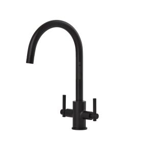 Clearwater Rococo Twin Lever Kitchen mixer Tap Matt Black