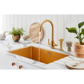 Clearwater Rococo Mono Kitchen mixer Tap with Rinse Artisan Brass