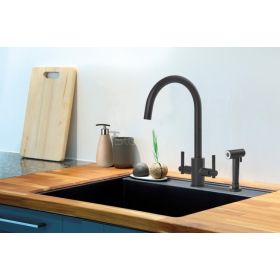 Clearwater Rococo Mono Kitchen mixer Tap with Rinse Matt Black
