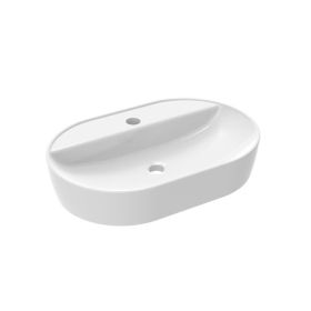 Saneux SIENNA 60x40cm lozenge countertop washbasin 1 tap hole - Gloss White