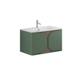 Crosswater Tambour 800mm One Drawer Wall Hung Vanity with 1TH Basin-Sage Green