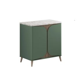 Crosswater Tambour 800mm Floor Standing Vanity With Doors with Gold Vein Estatuario Worktop-Sage Green