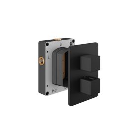 Abacus Ez Box 2.0 Thermostatic Shower Valve 2 Outlet 2 Matt Black Square Handles