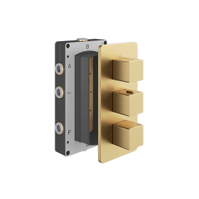 Abacus EZ Box 3.0 Thermostatic Shower Valve 3 Way Brushed Brass Square Handles