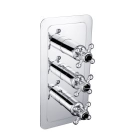 Just Taps Grosvenor Black, Cross Thermostatic 3 Outlet Shower Valve, Vertical