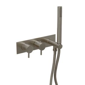 Just Taps VOS Brushed Black Thermostatic Concealed 2 Outlet Shower Valve With Attached Handset