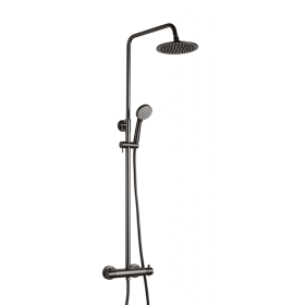 Just Taps Vos Brushed Black Thermostatic Exposed Bar Valve Shower Kit