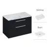 Britton Shoreditch 850mm Wall Hung Double Drawer Unit Matt Grey, Carrara White Worktop and Quad Countertop Basin