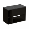 Britton Hackney 600mm Furniture Unit & 200mm Shelf Unit Matt Black with Marquina Worktop