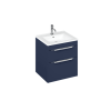 Britton Shoreditch 550mm Wall Hung Double Drawer Unit Matt Blue with Note Square Basin Gloss White