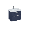 Britton Shoreditch 650mm Wall Hung Double Drawer Unit Matt Blue with Note Square Basin White