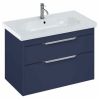 Britton Shoreditch 850mm Wall Hung Double Drawer Vanity Unit Matt Blue and Origin Round Basin
