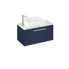 Britton Shoreditch 850mm Wall Hung Single Drawer Unit Matt Blue, Carrara White Worktop and Quad Countertop Basin