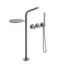 Crosswater The Ixora Bath Shower Mixer Tap Floor Standing with Wall Mounted Controls & Shelf Stainless Steel