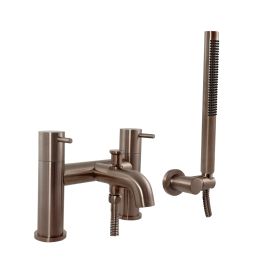 Just Taps Vos Deck Mounted Bath Shower Mixer Tap with Shower Kit Brushed Bronze