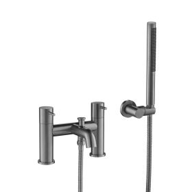 Just Taps Vos Deck Mounted Bath Shower Mixer Tap with Shower Kit Brushed Black